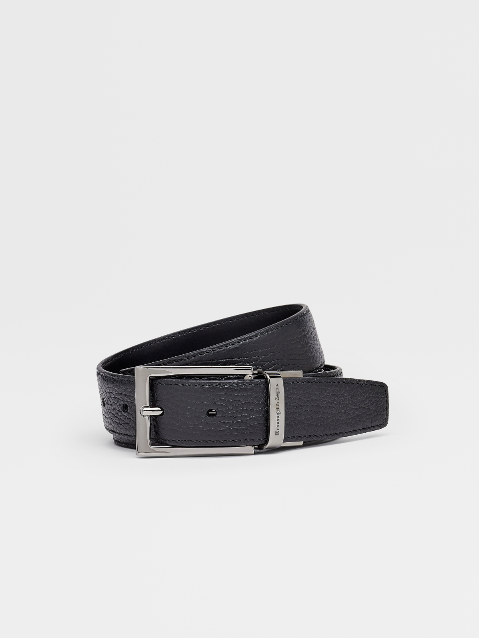 Black Grained Leather and Black Leather Reversible Belt